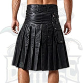 Men's Black Leather Kilt – Handmade Gothic Festival Utility Skirt with Buckles